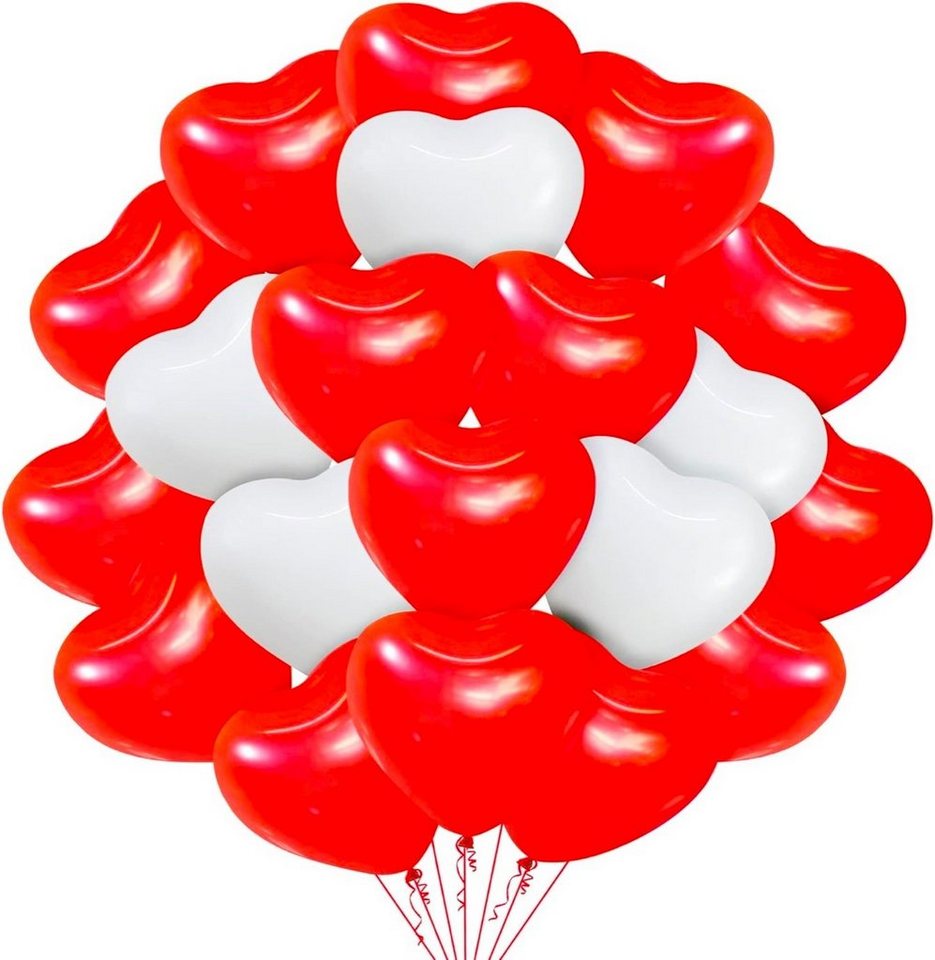 Dekotalent® Luftballon 100x Herzballons Luftballons Ballons Luft, Helium - rot-weiß mix, Herzform von Dekotalent®