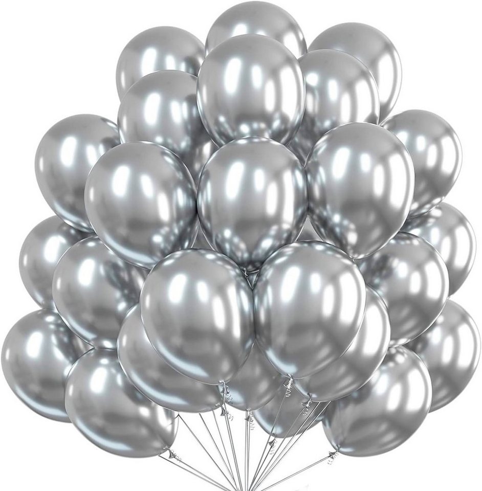 Dekotalent® Luftballon 200x Luftballons Ballons Luftballon Luft, Helium silber Hochzeit Deko, Schadstofffrei von Dekotalent®