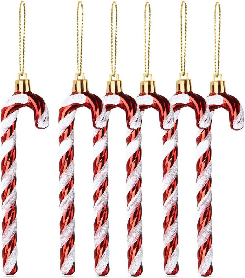TK Gruppe Weihnachtsbaumkugel 6x Zuckerstangen rot-weiß – glitzernder Baumschmuck für Weihnachten (6 St), Christbaumkugel aus Kunststoff von TK Gruppe