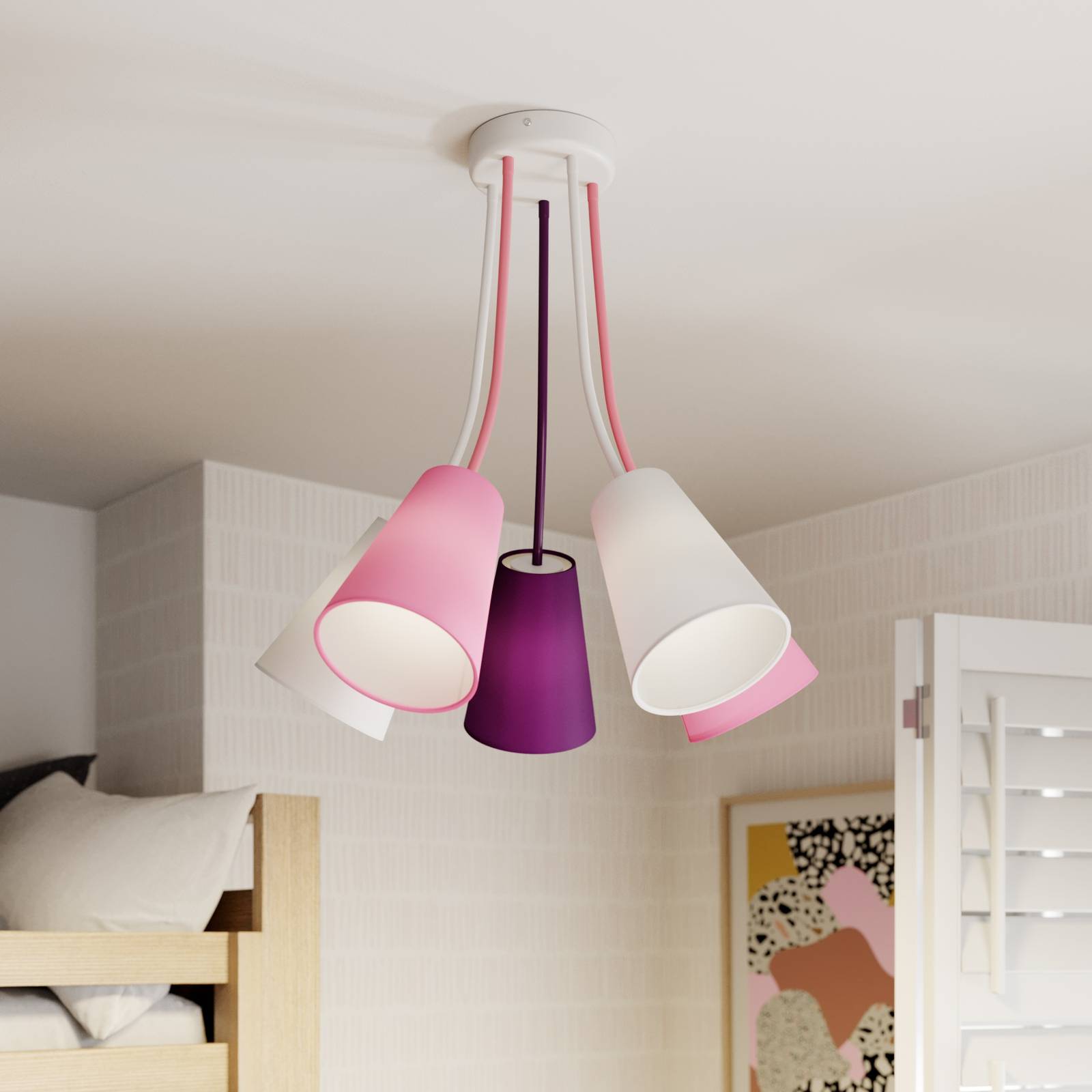 Deckenlampe Wire Kids 5-flammig, weiß/pink/violett von TK Lighting