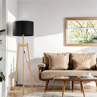 Dreibein Stehleuchte Holz Stoff 168 cm E27 Natur Schwarz Dreibein Stehleuchte Holz Stoff 168 cm E27 Natur Schwarz von TK Lighting