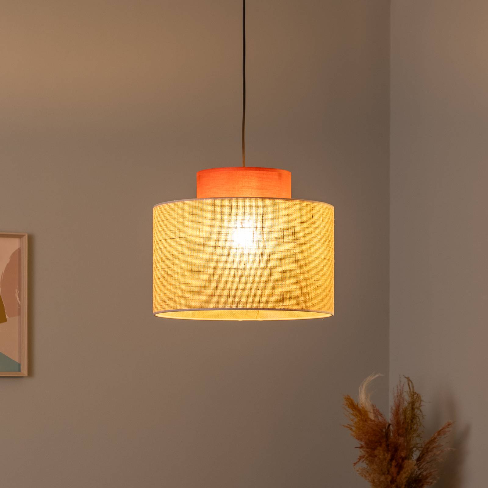 Hängeleuchte Duo, Juteschirm, rostbraun/naturbraun, Ø 38 cm von TK Lighting