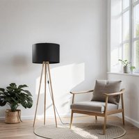 Stehlampe 146 cm Holz Stoff in Natur Schwarz Dreibein Stehlampe 146 cm Holz Stoff in Natur Schwarz Dreibein von TK Lighting