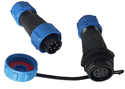 230V 12V IP68 13mm 2-Pin, 3Pin Rundstecker, Buchse, Verbinder Stecker Set mit Deckel, Steckverbindung, Steckverbinder wasserdicht Garten Boot KFZ ! max. 6,5mm Kabeldurchmesser (6-Pin) von TKSTAR