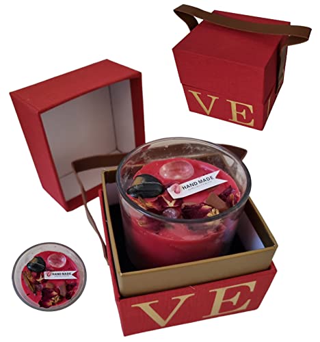 Kerze im Glas rot fruchtig groß edel Geschenkset handgemacht für Frau Freundin Mutter mit Duft-Kerze und Valentinstag Geburtstag schöne Geschenks-verpackung Box Rosen Soja-Wachs Kerze im Glas rot fruchtig groß edel Geschenkset handgemacht für Frau Freundin Mutter mit Duft-Kerze und Valentinstag Geburtstag schöne Geschenks-verpackung Box Rosen Soja-Wachs von TKSTAR