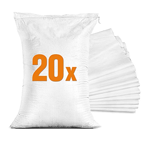 20x Sandsäcke für Hochwasser - Sandsack leer mit Zugband zum Befüllen – Hochwasserschutz Kellerfenster – PP Gewebesack Weiß (40 x 60 cm) von TK THERMALKING