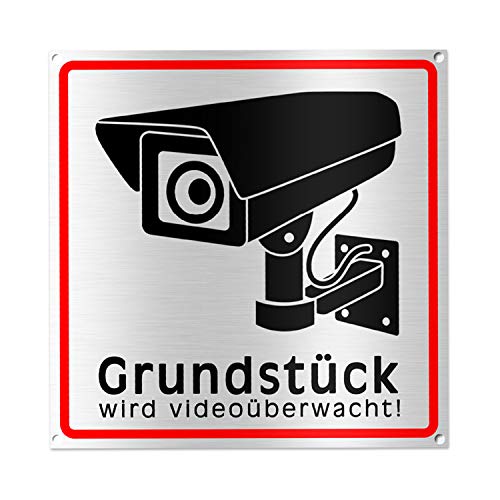 Achtung Videoüberwachung Schild - Hinweisschild - Warnschild für Kameraüberwachung - Gebürstetes Aluminium - 15x15 cm (Metall) (1 STK. Achtung Videoüberwachung) von TK THERMALKING