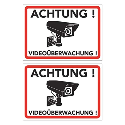 Achtung Videoüberwachung Schild - Warnschild - Hinweisschild für Kameraüberwachung - Video Überwachungsschild - Dieser Bereich Wird videoüberwacht (20x15 cm) (2 STK. Achtung Videoüberwachung) von TK THERMALKING