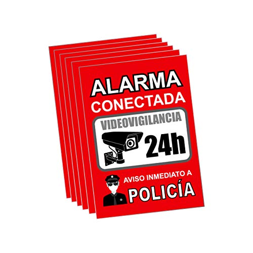 Alarm Aufkleber | Schild Videoüberwachung selbstklebend | Videoüberwachung Aufkleber Rot Innen/Außen | Mehrsprachig | Aluminium (14,8 x 10,5 cm) (6 Stück Videoüberwachungszonen) von TK THERMALKING