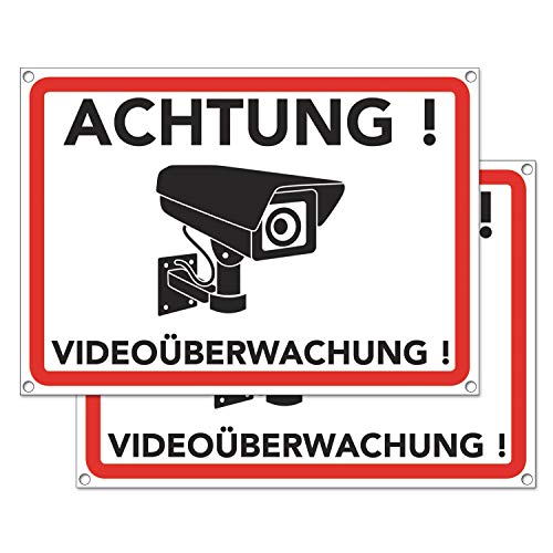 Schild Videoüberwachung - Warnschild - Hinweisschild für Kameraüberwachung - Video Überwachungsschild - Dieser Bereich wird videoüberwacht (20x15 cm) (2 Stk. Achtung Videoüberwachung) von TK THERMALKING