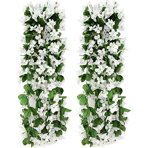 2 Stück 70CM künstlicher Efeu mit Weiß Blüten Kunstblumen Veilchen Hängeblumen Künstlich Künstliche Blumen Weiß für Büro, Zuhause Dekoration, Hausgarten, Party, Weiß von TK28MN