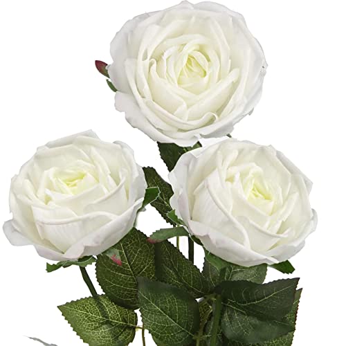 3 Stück Künstliche Rosen Kunstblumen Rosenzweig Real-Touch Kunstrosen Seidenrosen Einzelner Stiel Gefälschte Rose für Hochzeit Wohnzimmer Party Blumenarrangement von TK28MN