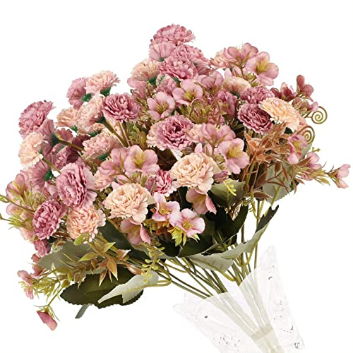 4 Pcs Künstliche Blumen Deko Kunstblumen Hortensien künstlich Pfingstrose Blumenstrauß Seidenblumen Plastik Blume für Hochzeit Balkon Garten Blumenkasten Party Tischdeko Rosa (Dunkel) von TK28MN