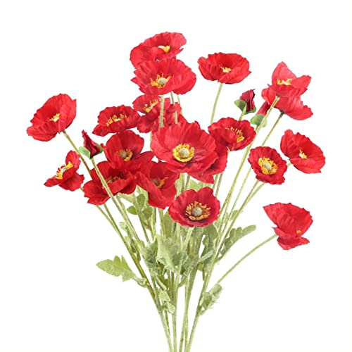 6 Pcs Künstliche Mohnblumen Seide Blumen Künstlicheblumen Deko Kunstblumen Seideblumen Unechte Blumen für Party Büro Hochzeit Balkon Garten Blumenschmuck Dekoration Rot von TK28MN