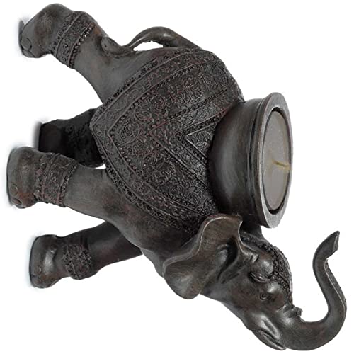 Deko Teelichthalter ''Happy Elephant'' - stehender Elefant Kerzenhalter - Holzeffekt - Höhe ca 14 cm - Dekoration von TK28MN