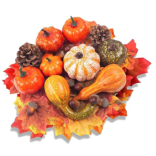 Herbstdeko Kürbis, Mini Kürbisse Deko Set Halloween Künstliche Kürbisse ZierküRbis Deko Herbst Tisch, Pumpkin Decor Herbstdeko Blätter für Thanksgiving Party Deko von TK28MN