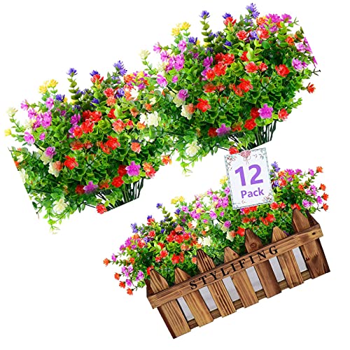 Künstliche Blumen 12 Bündel Kunstblumen wie Echt UV-beständige Pflanzen Deko Sträucher Pflanzen Simulation Blume Innen Outdoor für Bouquet Innenvase 6 Colorful von TK28MN