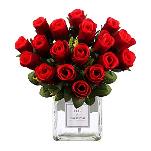 Künstliche Rosen Rote Rosen Künstlich ​Blumen Deko 18 Stengel Rot Blumenstrauß Blumenschmuck Gefälschte Blumen Braut Hochzeitsblumenstrauß von TK28MN