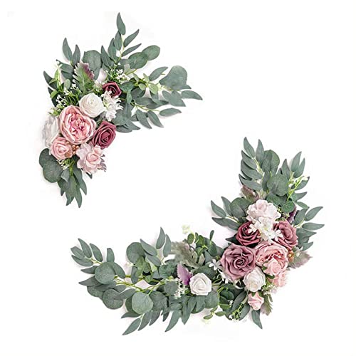 Künstliches Hochzeitsbogen-Blumen-Set, 2 Stück, künstliche Rosen-Blumen-Swag, dekorative Girlande mit Rosen-Pfingstrose, Eukalyptus-Blättern, Blumen-Girlande Bändern, 19.7x7.9in,9.8x3.9 in von TK28MN