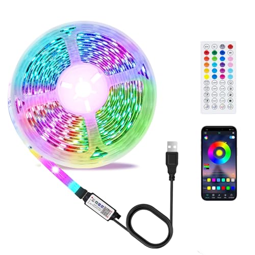 LED Strip 3m, USB RGB Streifen Mit App Fernbedienung, Music Sync Steuerbar Timer Einstellung, Band Selbstklebend Beleuchtung Lichter Verstellbare Helligkeiten Farbwechsel Für Tv/Schlafzimmer/Party von TK99SW