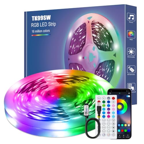 LED Strip 7m, Bluetooth RGB LED Streifen mit App-Steuerung und Fernbedienung, Sync mit Musik, LED Band für Schlafzimmer TV Zuhause Schrankdek von TK99SW