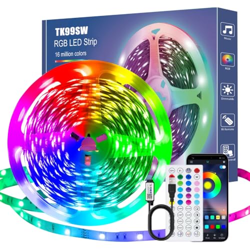 LED Strip 9M, RGB LED Streifen Selbstklebend 5050 SMD, mit APP und Fernbedienung, Musikmodus, Timing-Modus, LED für Zimmer, Wohnzimmer, Küche, Schlafzimmer, Bar, Party von TK99SW