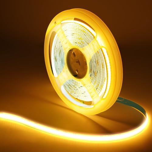 TK99SW COB LED Streifen 6M, Selbstklebend 24V LED Strip Warmweiß 2700K LED Licht Band 8mm Breite mit RF Fernbedienung 320LEDs/m Flexibel LED Strip Lights für Home Dekoration, Küche, Schlafzimmer von TK99SW