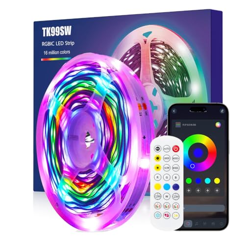 TK99SW LED Strip 6m, RGBIC LED TV Hintergrundbeleuchtung mit Fernbedienung, App-Steuerung & Musik Sync, Eingebaut-IC Beleuchtung LEDs Lichtverlaufsstreifen for TV Dekoration Party von TK99SW