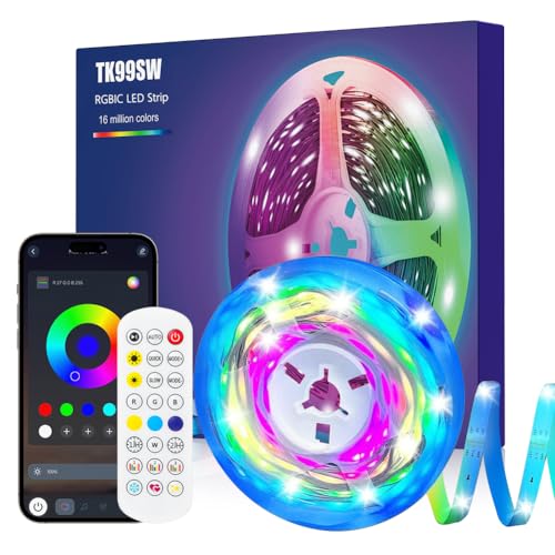 TK99SW RGBIC LED Strip, 1m Bluetooth LED Streifen steuerbar mit App und Fernbedienung, LED TV Hintergrundbeleuchtung Sync mit Musik, USB Led Eingebaut-IC Beleuchtung für Deko TV von TK99SW