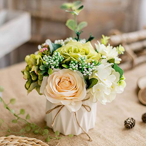 Künstliche Blumen Seidenrosen Blumensträuße Dekoration mit Keramikvase für Tisch Zuhause Büro Hochzeit (Mix Color-1) von TKAS