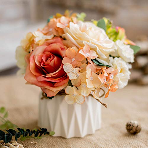 Künstliche Blumen Seidenrosen Blumensträuße Dekoration mit Keramikvase für Tisch Zuhause Büro Hochzeit (Mix Color-3) von TKAS