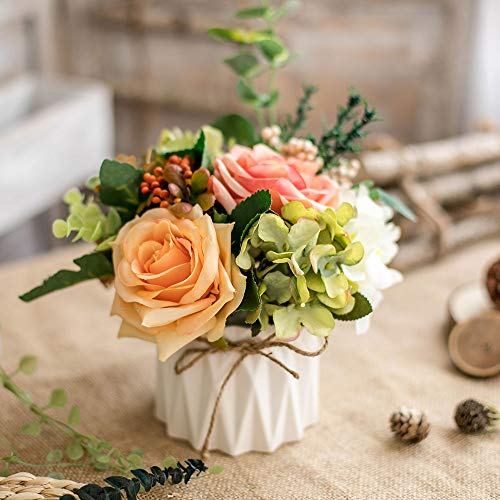 Künstliche Blumen Seidenrosen Blumensträuße Dekoration mit Keramikvase für Tisch Zuhause Büro Hochzeit (Mix Color-4) von TKAS