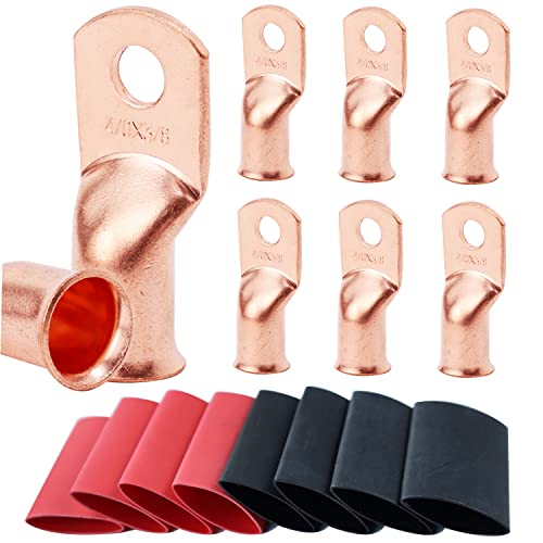 8 x 4/0 AWG-0,95 cm Batterie-Ösen, Kupferdrahtschuhe, robuste Batteriekabelenden, Rohrringklemmen, AWG-Crimp Drahtringschuhe, Batterieklemmenverbinder mit 3:1 Schrumpfschlauch von TKDMR