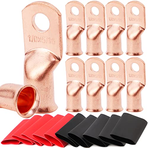 TKDMR 10 x 1/0 AWG-5/16 Batterieanschlüsse, robuste Drahtschuhe, Ringkabelenden, Batteriekabelenden, 0 Gauge-Klemmen, Batterieklemmen-Anschlüsse mit 10 Stück 3:1 Schrumpfschläuchen TKDMR 10 x 1/0 AWG-5/16 Batterieanschlüsse, robuste Drahtschuhe, Ringkabelenden, Batteriekabelenden, 0 Gauge-Klemmen, Batterieklemmen-Anschlüsse mit 10 Stück 3:1 Schrumpfschläuchen von TKDMR