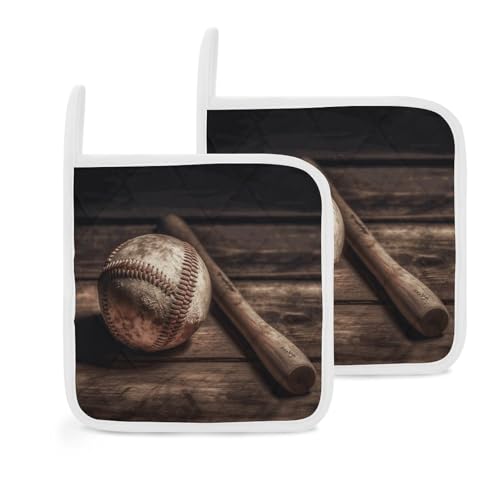 Baseball-Topfhalter auf Holz, hitzebeständig, dicke heiße Pads mit Schlaufe, rutschfest, für Küche, Kochen, Backen, Grill, 20,3 x 20,3 cm, 2 Stück Baseball-Topfhalter auf Holz, hitzebeständig, dicke heiße Pads mit Schlaufe, rutschfest, für Küche, Kochen, Backen, Grill, 20,3 x 20,3 cm, 2 Stück von TKJMCSW