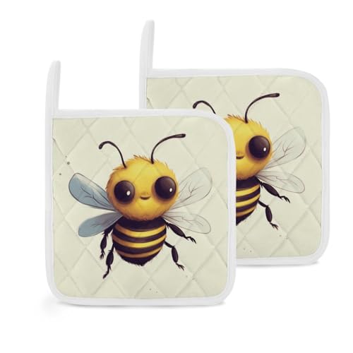 Cute Bee Topflappen, hitzebeständige Topflappen, dicke heiße Pads mit Schlaufe, rutschfest, für Küche, Kochen, Backen, Grill, Backofen, 20,3 x 20,3 cm, 2 Stück Cute Bee Topflappen, hitzebeständige Topflappen, dicke heiße Pads mit Schlaufe, rutschfest, für Küche, Kochen, Backen, Grill, Backofen, 20,3 x 20,3 cm, 2 Stück von TKJMCSW