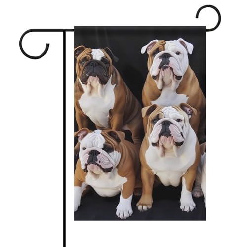 Englische Bulldoggen, Frühlingssommer-Gartenflaggen, 30,5 x 45,7 cm, doppelseitig für den Außenbereich, saisonale Outdoor-Flaggen und Banner für Terrasse, Hof, Deck, Veranda, Garten, Terrasse, Balkon Englische Bulldoggen, Frühlingssommer-Gartenflaggen, 30,5 x 45,7 cm, doppelseitig für den Außenbereich, saisonale Outdoor-Flaggen und Banner für Terrasse, Hof, Deck, Veranda, Garten, Terrasse, Balkon von TKJMCSW