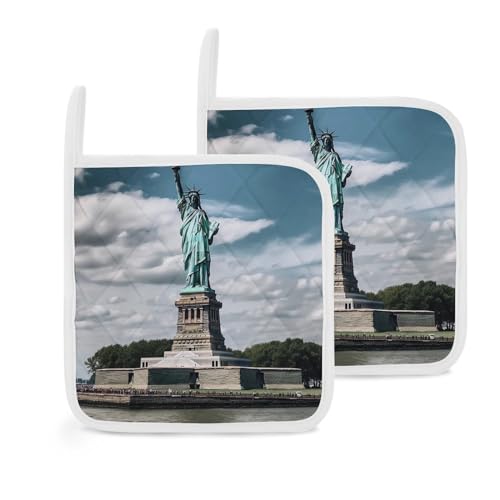 Freiheitsstatue in NYC Topflappen, hitzebeständige Topflappen, dicke heiße Pads mit Schlaufe, rutschfestes Topflappen-Set für Küche, Kochen, Backen, Grill, 20,3 x 20,3 cm, 2 Stück Freiheitsstatue in NYC Topflappen, hitzebeständige Topflappen, dicke heiße Pads mit Schlaufe, rutschfestes Topflappen-Set für Küche, Kochen, Backen, Grill, 20,3 x 20,3 cm, 2 Stück von TKJMCSW