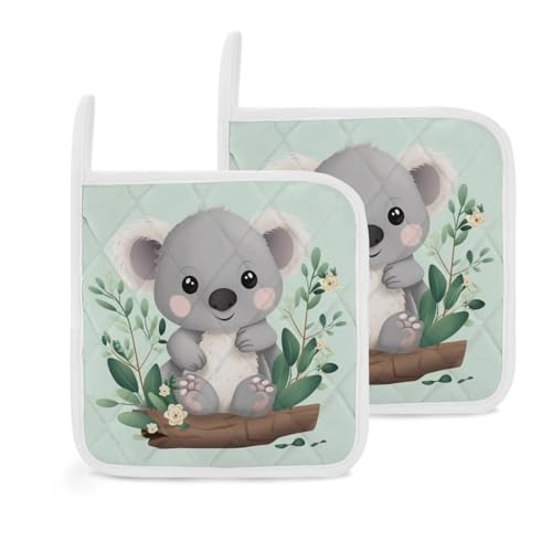 Koala Topflappen, hitzebeständige Topflappen, dicke heiße Pads mit Schlaufe, rutschfest, für Küche, Kochen, Backen, Grill, 20,3 x 20,3 cm, 2 Stück Koala Topflappen, hitzebeständige Topflappen, dicke heiße Pads mit Schlaufe, rutschfest, für Küche, Kochen, Backen, Grill, 20,3 x 20,3 cm, 2 Stück von TKJMCSW