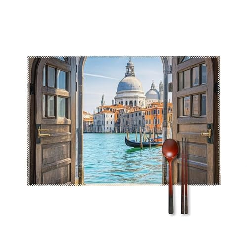 Platzset 4er Set Italienische Wasserstadt Platzdeckchen rutschfest Tischmatten Hitzebeständig Platzdeckchen Waschbar Platzset für Küchentisch Anti Rutsch Esstisch Platzsets von TKJMCSW