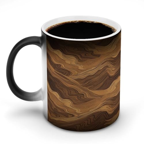 TKJMCSW Kaffeebecher, 325 ml, dunkelbraune Streifen, farbwechselnde Tassen, wärmewechselnde Kaffeetassen mit Griff, wärmeempfindliche magische Tasse für Damen und Herren, lustige Keramiktasse für Tee von TKJMCSW