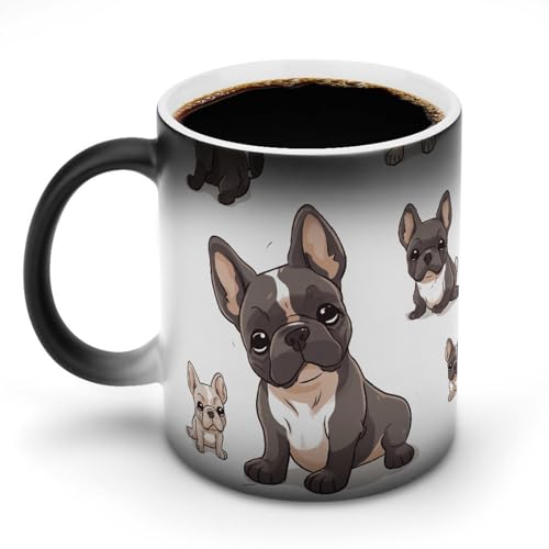 TKJMCSW Kaffeetasse, 325 ml, Farbwechsel-Tassen mit französischer Bulldogge, wärmewechselnde Kaffeetasse mit Griff, wärmeempfindliche magische Tasse für Damen und Herren, lustige Keramiktasse für Tee von TKJMCSW