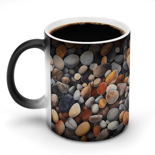 TKJMCSW Kaffeetasse, 325 ml, Motiv: Steine und Kieselsteine, farbwechselnde Tasse, wärmewechselnde Kaffeetasse mit Griff, wärmeempfindliche magische Tasse für Damen und Herren, lustige Keramiktasse von TKJMCSW