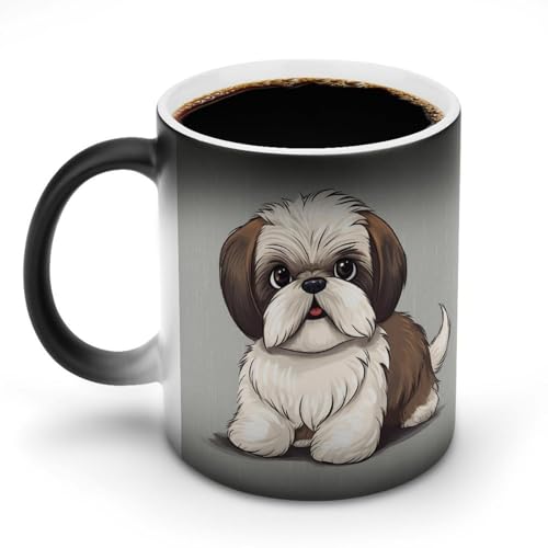 TKJMCSW Kaffeetasse, 325 ml, Shih Tzu Hund, farbwechselnde Tasse, wärmewechselnde Kaffeetasse mit Griff, wärmeempfindliche magische Tasse für Damen und Herren, lustige Keramiktasse für Tee, Latte von TKJMCSW