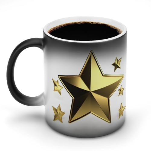 TKJMCSW Kaffeetasse, 325 ml, goldfarbener Stern, farbwechselnde Tasse, wärmewechselnde Kaffeetasse mit Griff, wärmeempfindliche magische Tasse für Damen und Herren, lustige Keramiktasse für Tee, Latte von TKJMCSW