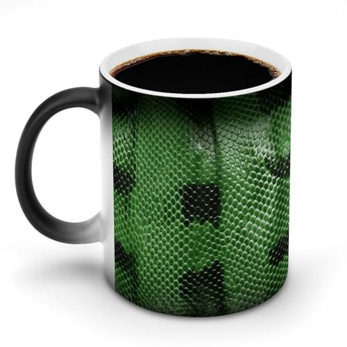 TKJMCSW Kaffeetasse, 325 ml, grüne Schlangenhaut, farbwechselnde Tasse, wärmewechselnde Kaffeetasse mit Griff, wärmeempfindliche magische Tasse für Damen und Herren, lustige Keramiktasse für Tee von TKJMCSW
