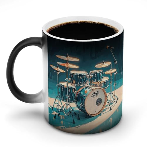 TKJMCSW Kaffeetasse, 325 ml, kühles Trommel-Set, farbwechselnde Tassen, wärmewechselnde Kaffeetassen mit Griff, wärmeempfindliche magische Tasse für Damen und Herren, lustige Keramiktasse für Tee von TKJMCSW