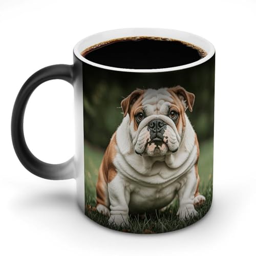 TKJMCSW Kaffeetasse, 325 ml, niedliche englische Bulldogge, farbwechselnde Tasse, wärmewechselnde Kaffeetasse mit Griff, wärmeempfindliche magische Tasse für Damen und Herren, lustige Keramiktasse für von TKJMCSW
