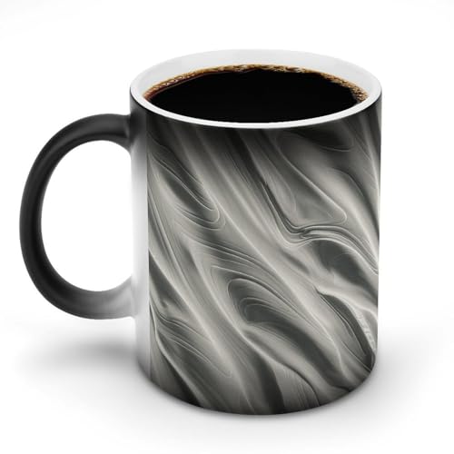 TKJMCSW Kaffeetasse, gestepptes weißes Muster, farbwechselnde Tassen, wärmewechselnde Kaffeetassen mit Griff, wärmeempfindliche magische Tasse für Damen und Herren, lustige Keramiktasse für Tee, Latte von TKJMCSW