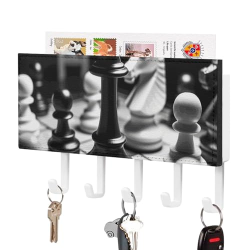 TKJMCSW Schwarz und Weiß Schach Schlüsselhalter Wandhalterung Schlüsselhalter für Wand Schlüsselbrett Dekorative Schlüssel Halter an Wand Schlüsselhaken für Wand Klebe Schlüsselaufhänger für Tür Flur von TKJMCSW